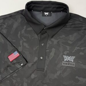 PXG Mens Golf Polo Shirt Black Camo Performance USA Flag Patch Size Medium